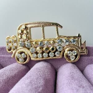 Vintage 80s Car Brooch Rhinestone Holiday Cottage Gift Pin Glam by M.J. Ent